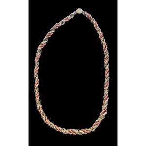 Vintage Coral Gold Tone Twisted Coil Chain Faux Necklace Link Beaded Box Clasp